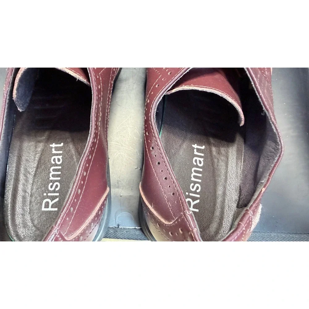 Rismart Mens Wingtip Brogue‎ Oxford Dress Shoes Burgundy Leather Size 47 856